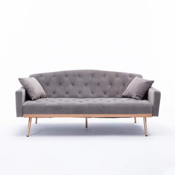 Unbranded 65 in. Width Square Arm Velvet Straight Sofa in Gray