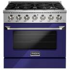 Professional 36 in. 5.2 cu. ft. Gas Range with Italian-Made 6 Sealed Burners and Convection Oven in Glossy Blue