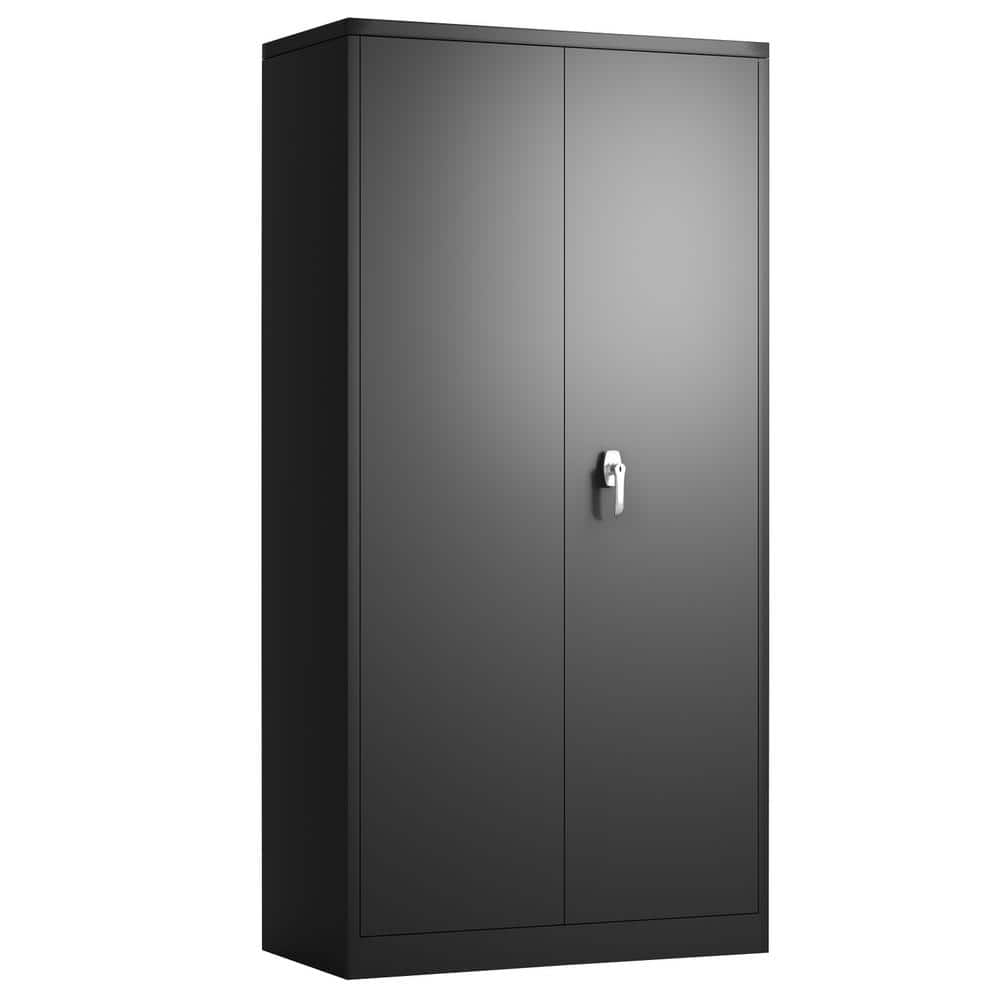 71 in. H Tall Black Steel Storage Cabinet with 4-Adjustable Shelves, 2-Door