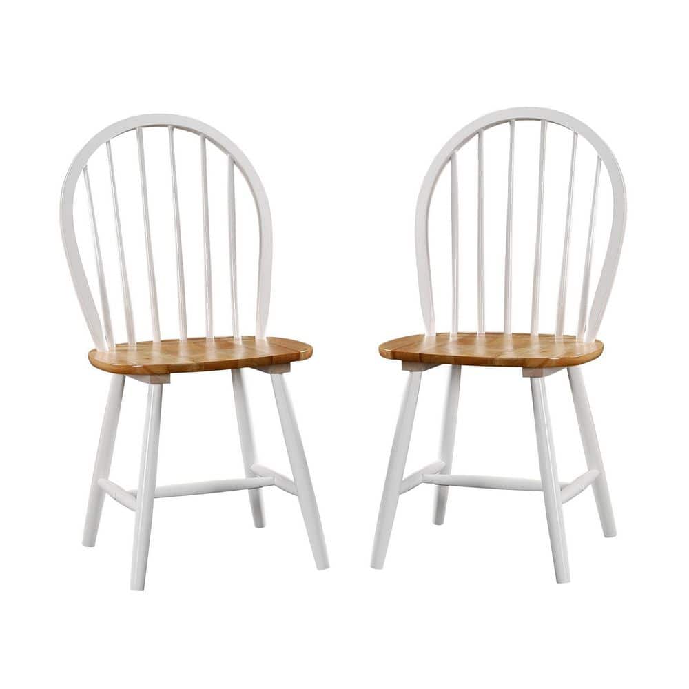 Farmhouse Cream and Natural Wood Dining Chair (Set of-2)