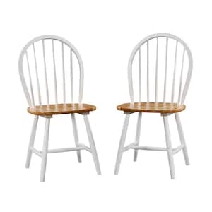 Farmhouse White and Natural Wood Dining Chair (Set of 2)
