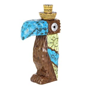 Solar Blue Tiki Toucan with LED Eyes, 7 in. x 12.5 in. Garden Statue