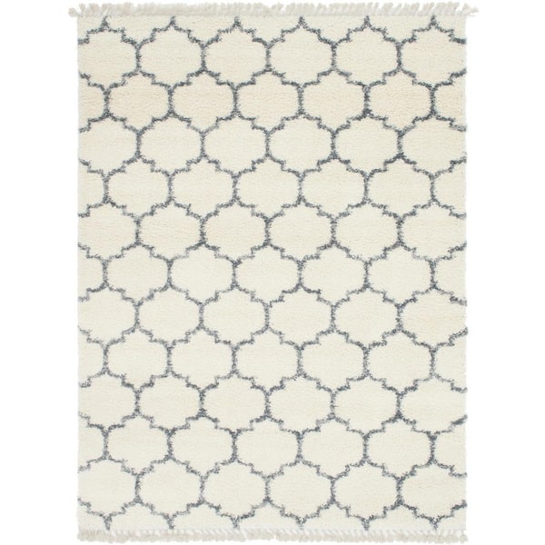Unique Loom Hygge Shag Trellis Ivory 9 ft. x 12 ft. Area Rug