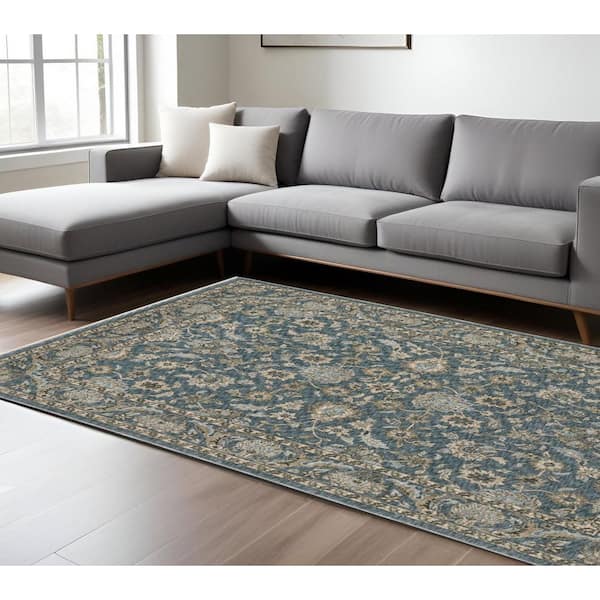 8 ft. x 11 ft. Blue And Beige Oriental with Fringe Area Rug