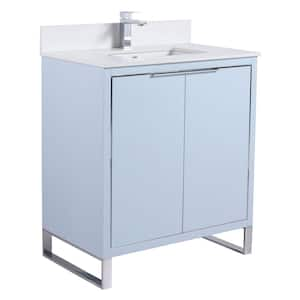 Opulence 30 in. W x 18 in. D x 33.5 in. H Bath Vanity in Pastel Blue with White Single sink Top