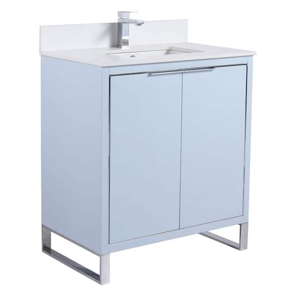 FINE FIXTURES Opulence 30 in. W x 18 in. D x 33.5 in. H Bath Vanity in Pastel Blue with White Single sink Top