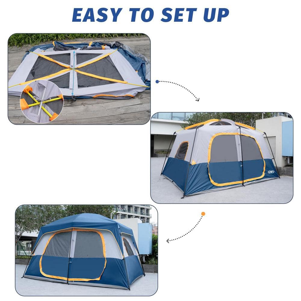 Deep Blue 8-Person Dome Camping Tent with 2 Doors