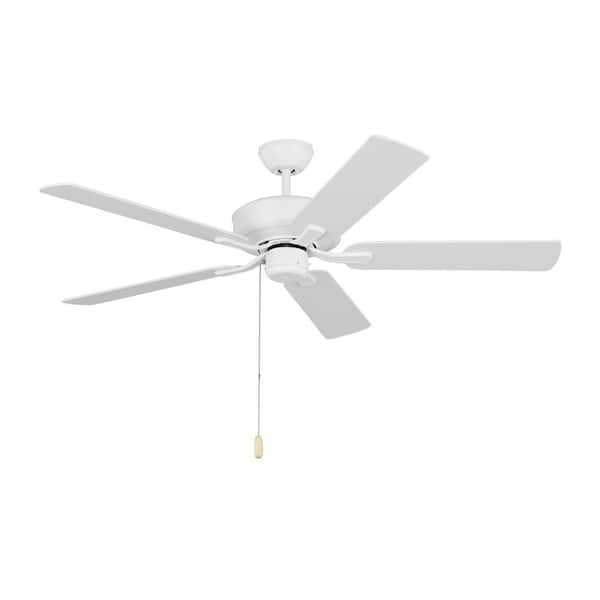 Linden 52 in. Transitional Indoor Matte White Ceiling Fan with White Blades and Pull Chain