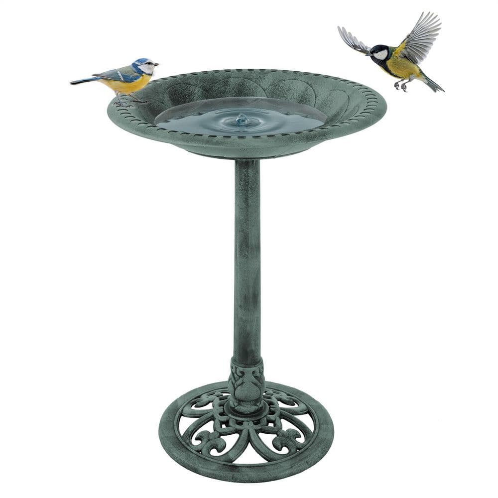 Pure Garden Weather Resistant Antique Bird Bath in Patina Green