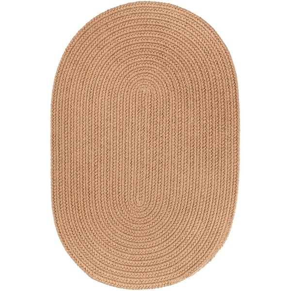 Unbranded Texturized Solid Camel Poly 3 ft. x 5 ft. Oval Braided Area Rug