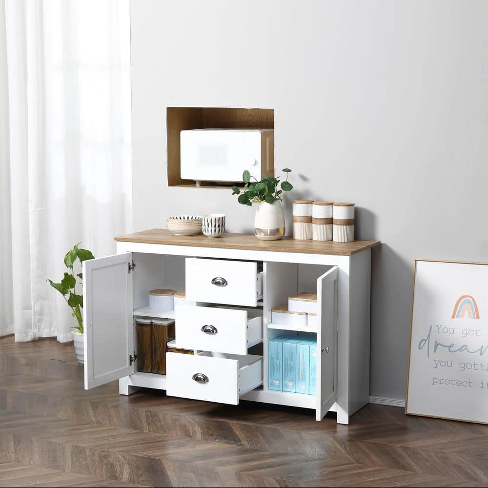 White MDF Kitchen Sideboard with Adjustable Shelves and Drawers