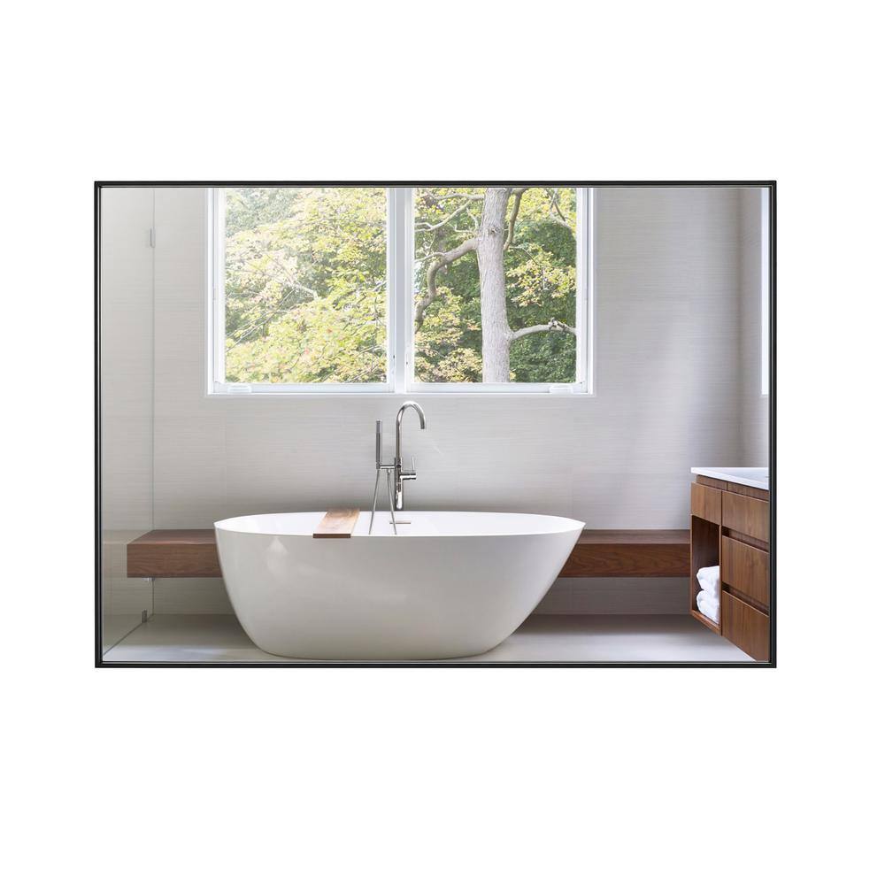 Sleek Modern Black Aluminum 30" x 24" Bathroom Vanity Mirror