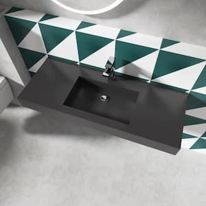 47 in. x 19 in. Solid Surface Wall-Mounted Bathroom Vessel Sink in Gray with Faucet Hole and Pop-Up Drain
