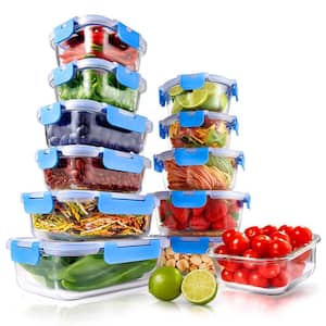24-Piece Superior Glass Food Storage Containers Set - Stackable Design with Newly Innovated Hinged BPA-free Locking lids