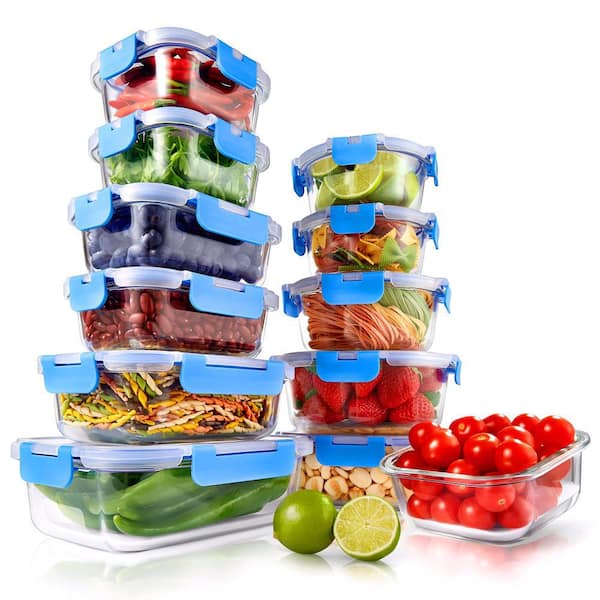 NutriChef 24-Piece Superior Glass Food Storage Containers Set - Stackable Design with Newly Innovated Hinged BPA-free Locking lids
