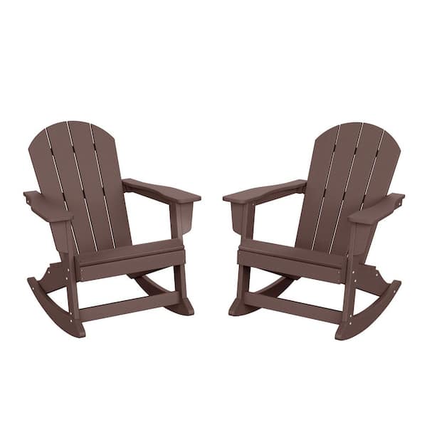 Laguna 2-Pack Fade Resistant Outdoor Patio HDPE Poly Plastic Classic Adirondack Porch Rocking Chairs in Dark Brown