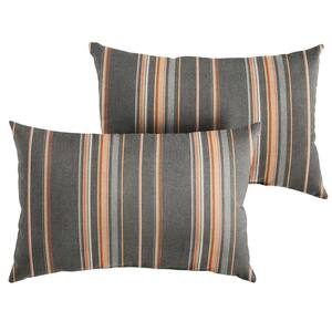 Sunbrella Grey Orange Stripe Rectangular Outdoor Knife Edge Lumbar Pillows (2-Pack)