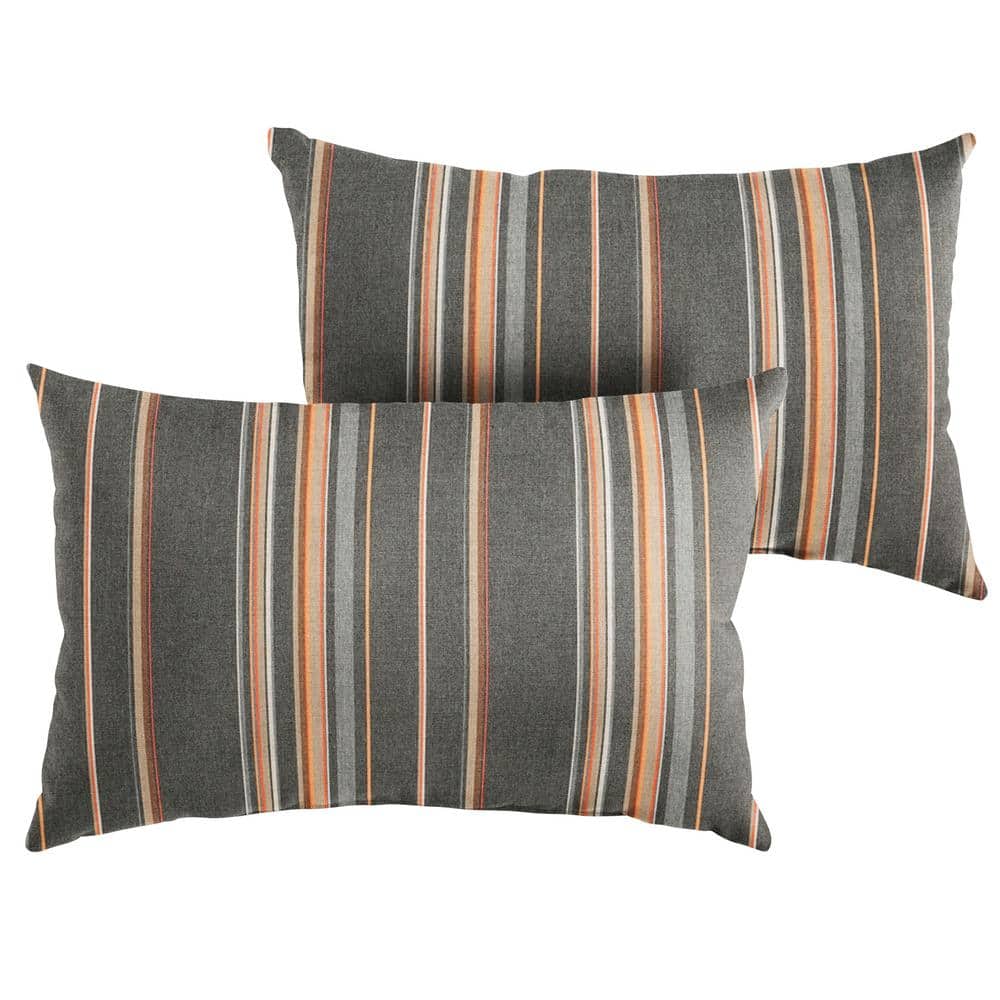 Sunbrella Grey Orange Stripe Rectangular Outdoor Knife Edge Lumbar Pillows 