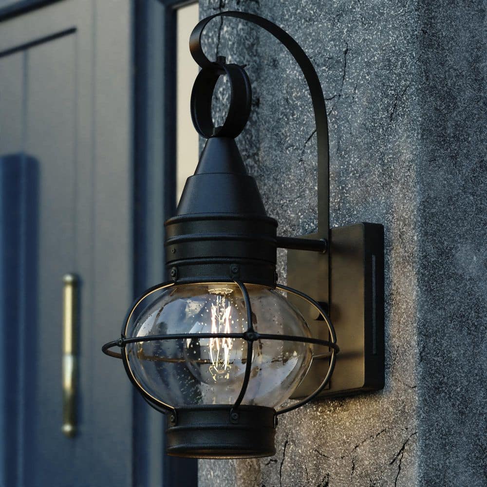 VAXCEL Chatham 1 Light Black Coastal Outdoor Wall Lantern Clear