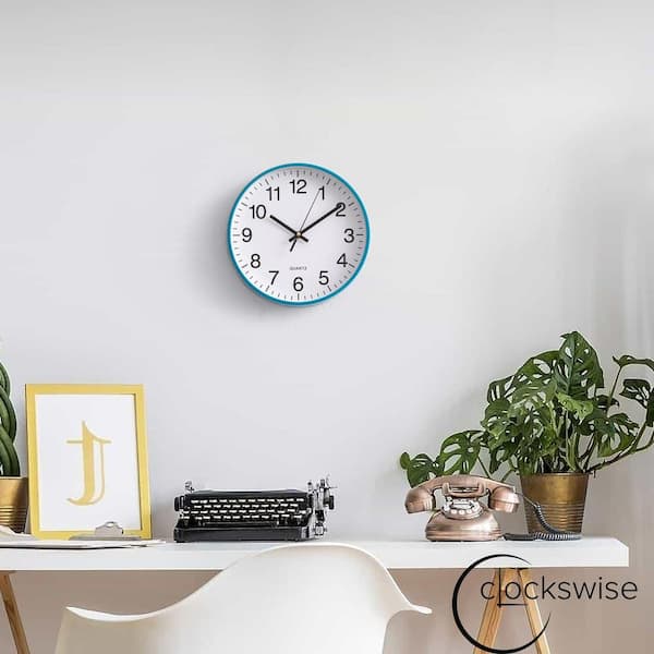 CLOCKSWISE Blue 10-In Analog Clock-Silent, Non-Ticking for Wall