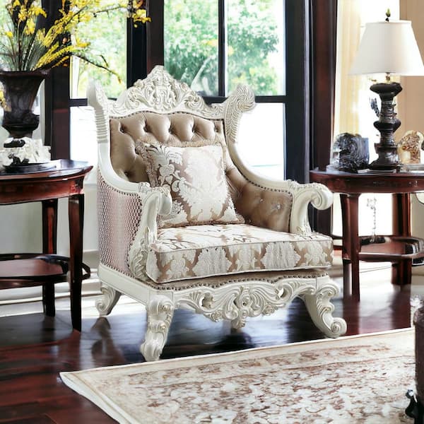 HomeRoots Amelia 52 in. White Fabric Wingback Chair with Removable Cushions