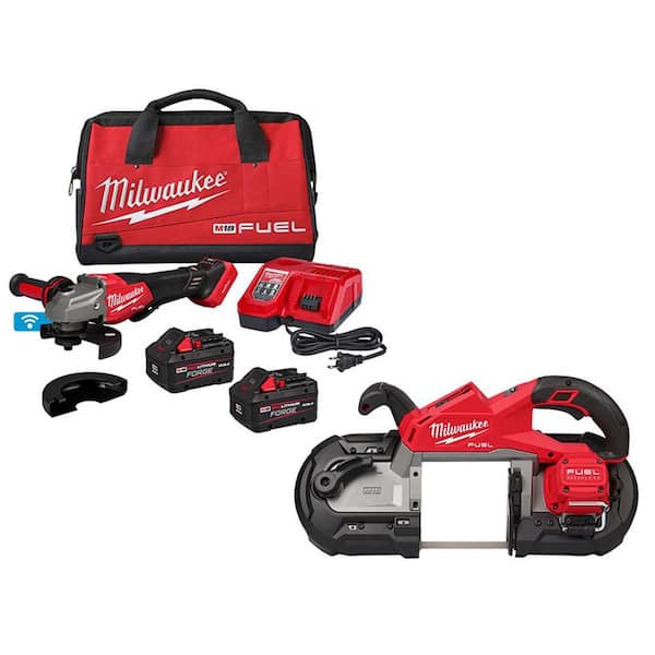 Milwaukee M18 FUEL ONE-KEY 18V Lith-Ion Brushless Cordless 4-1/2 in./6 in. Grinder w/Paddle Switch & Two Batteries & Bandsaw