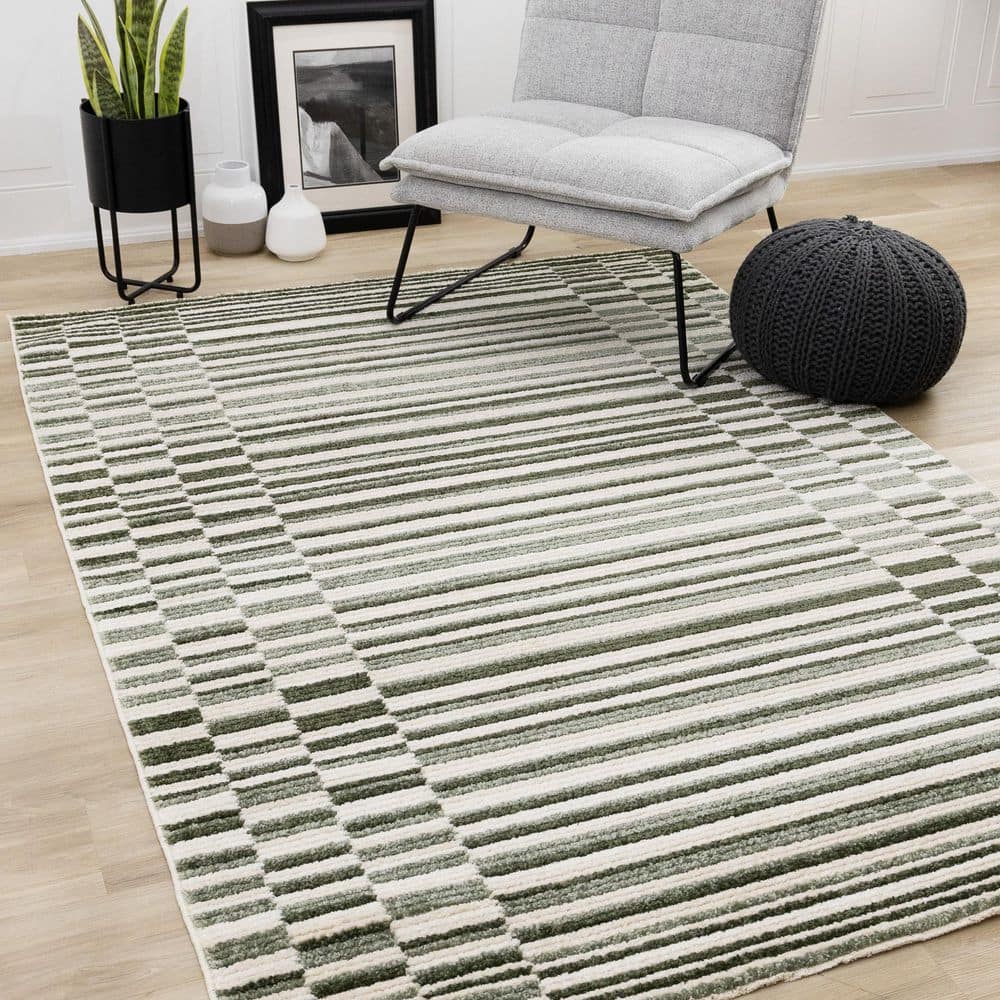 Rinkle Rug Green Rug Rug Branch Solvyn Collections 5 ft. x 8 ft. Green Stripes Indoor Area ...