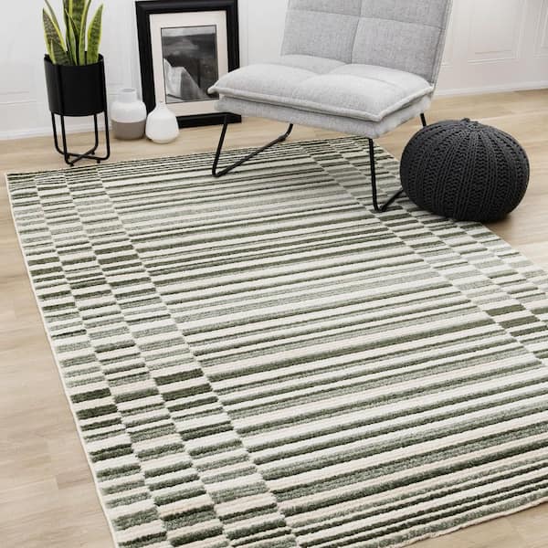 Solvyn Collections 5 ft. x 8 ft. Green Stripes Indoor Area Rug