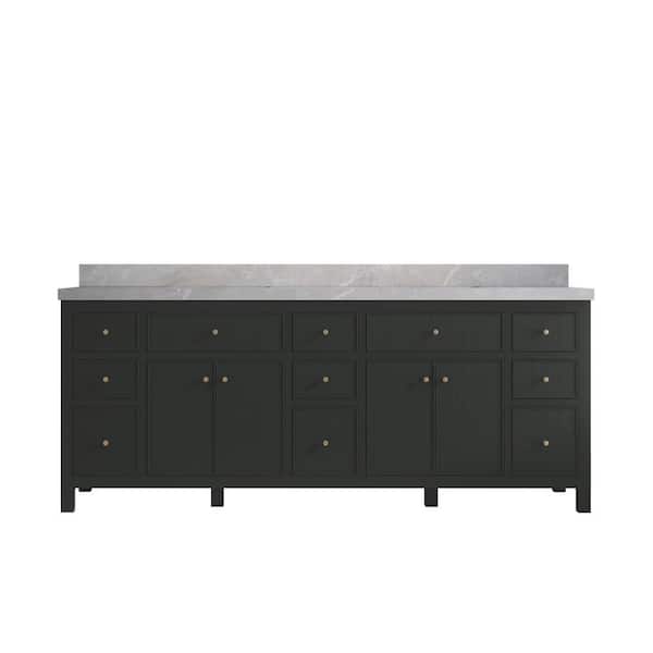 Willow Collections Sonoma 84 in. W x 22 in. D x 36 in. H Double Sink Bath Vanity in Black Top with 2 in. Pearl Gray Qt. Top