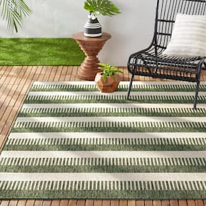 Patio Country Charlotte Green/Ivory 5 ft. x 7 ft. Modern Striped Indoor/Outdoor Area Rug