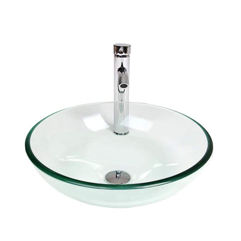 Crystal Glass Bathroom Vanity Sink Round Bowl Vessel Sink with Pop Up ...