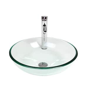 Crystal Glass Bathroom Vanity Sink Round Bowl Vessel Sink with Pop Up Drain