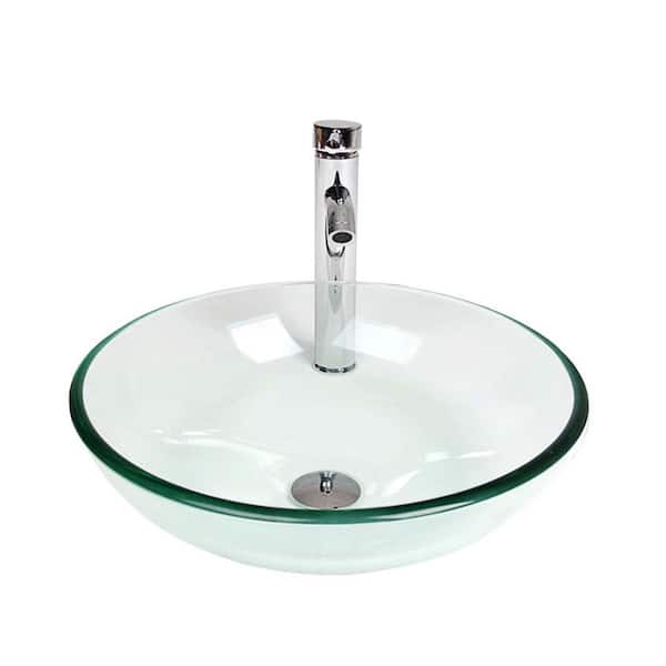 Tahanbath Crystal Glass Bathroom Vanity Sink Round Bowl Vessel Sink with Pop Up Drain