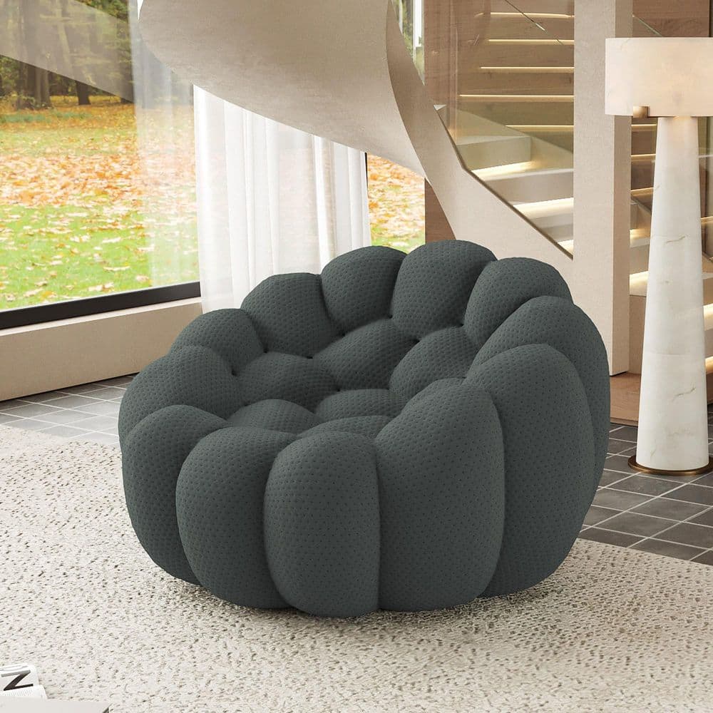 Gray Full Assembly Polyester 3D Honeycomb Curved Accent Recliner Chair