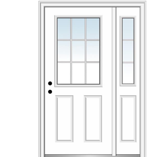 MMI Door 53 in. x 81.75 in. Internal Grilles Right Hand 1/2 Lite 2-panel Classic Primed Steel Prehung Front Door with Sidelite