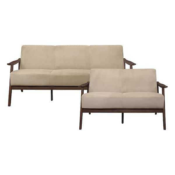 Lazzara Lonita 73 in. W. Straight Arm Velvet Rectangle 2-Piece Living Room Sofa Set in Light Brown