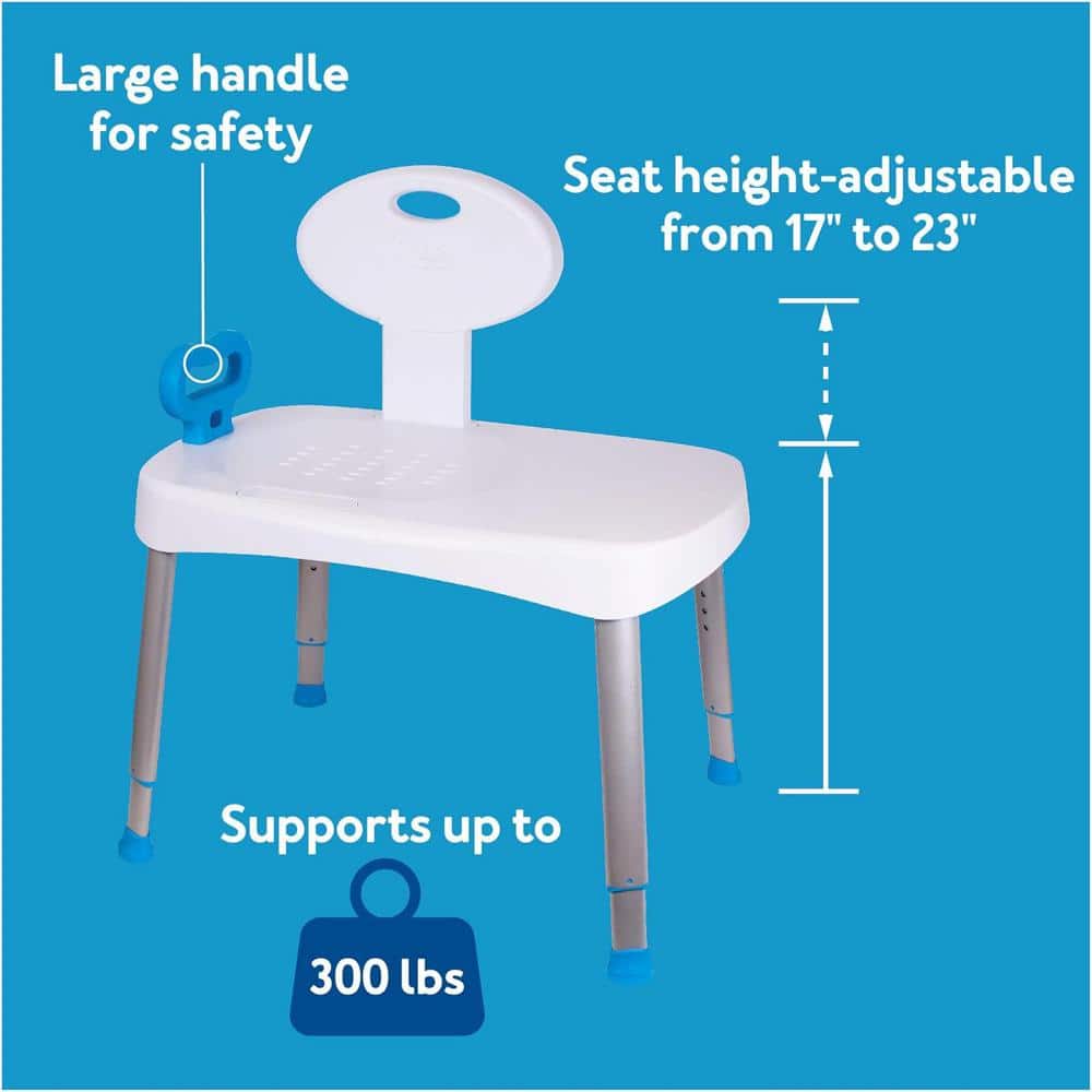 Adjustable White and Blue Plastic Shower Transfer Bench