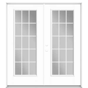 72 in. x 80 in. Ultra White Fiberglass Prehung Right-Hand Inswing GBG 15-Lite Clear Glass Patio Door in Vinyl Frame