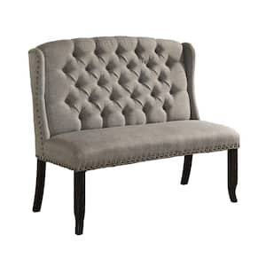 Anthus Light Gray Nailhead Button Tufted High Back Bench