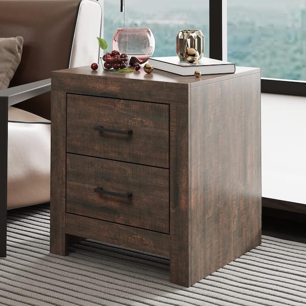 2-Drawer Wood Grain Nightstands Side Table in Brown, 17.7 in. W x 15.7 in. D x 19.7 in. H