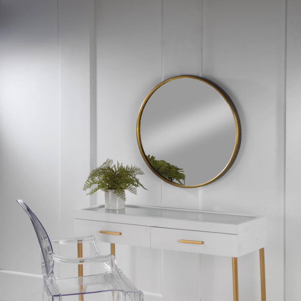 26" Round Gold Metal Framed Decorative Wall Mirror