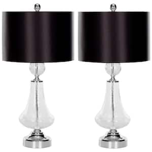 Mercury 24 in. Clear Crackle Glass Table Lamp with Black Satin Shade (Set of 2)