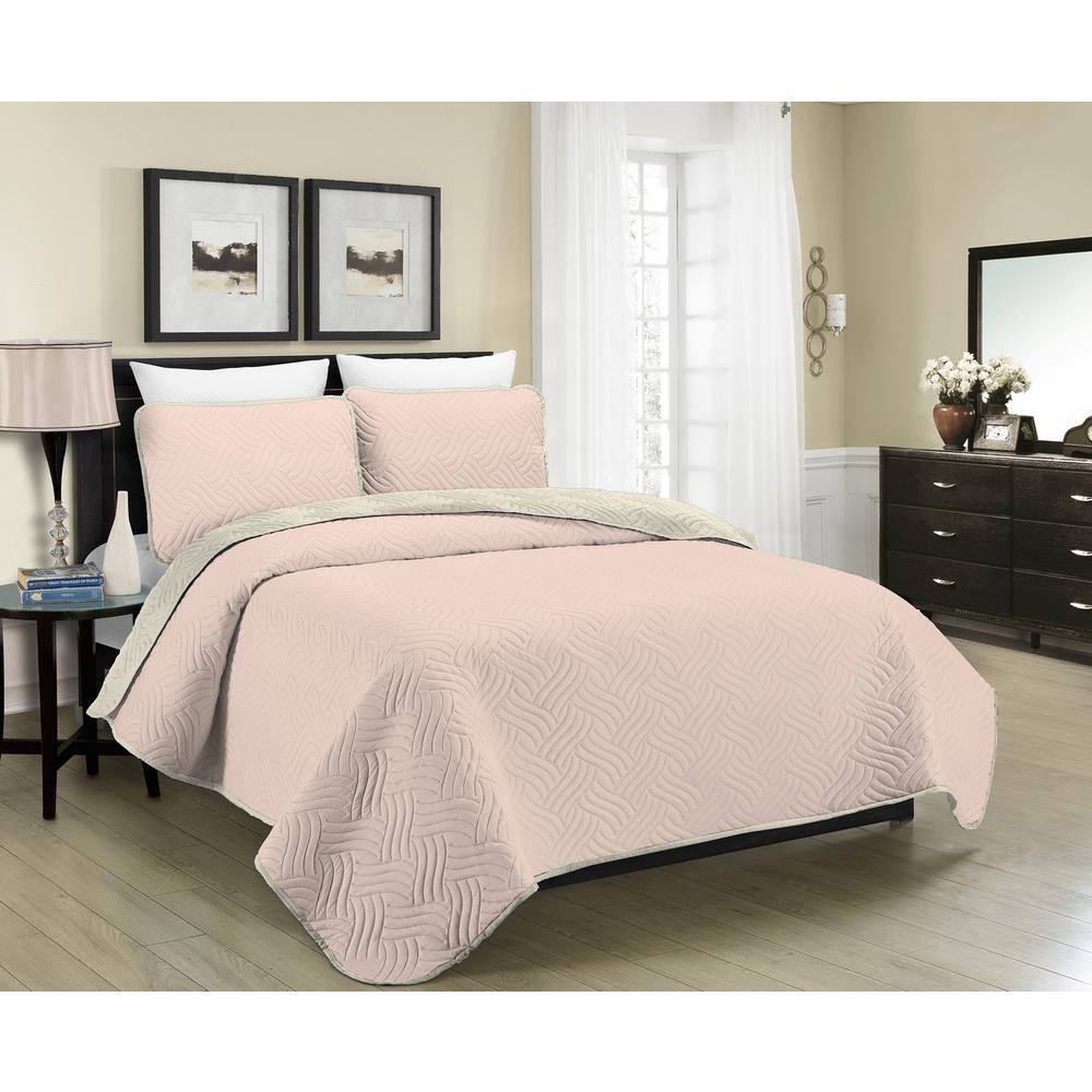 MHF Home Allison Reversible 3-Piece Quilt Set, Size: King, Pink