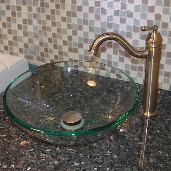 12 in. Mini Vessel Bathroom Sink in Clear Tempered Glass