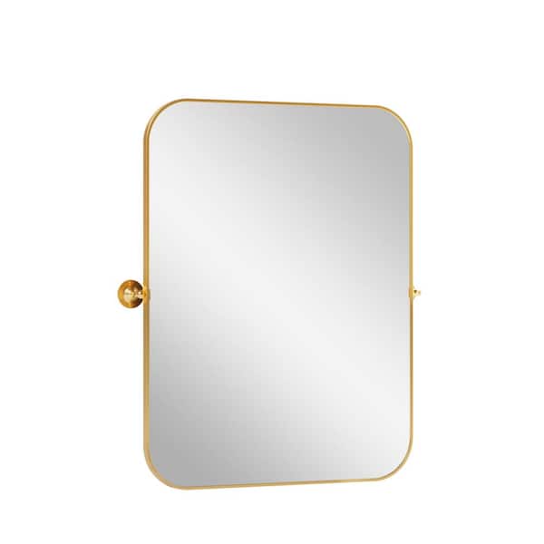 Lirago 23 in. W x 32 in. H Rectangular Metal Framed Pivoted Bathroom Wall Vanity Mirror in Gold (Set of 2)