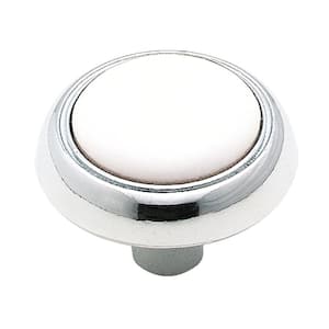 1-1/4 in. White And Chrome Round Cabinet Knob