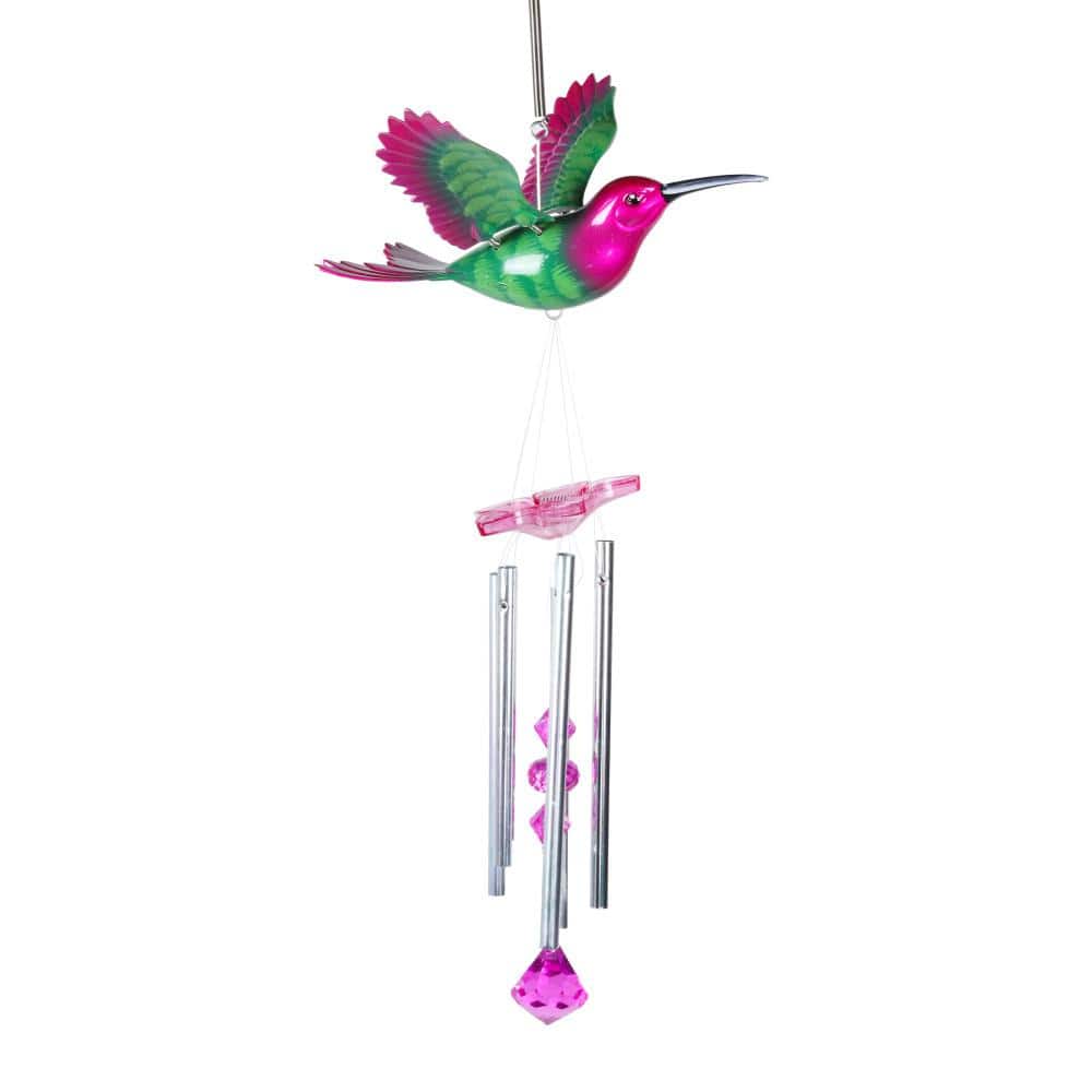 Exhart WindyWing Pink and Green Hummingbird Wind Chimes 40172 