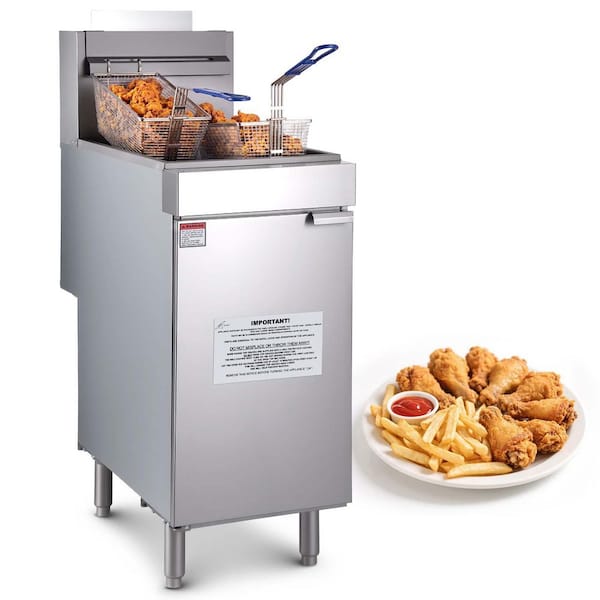 3-Burner Commercial Deep Fryer, 21 qt. Stainless Steel Dual Baskets Adjustable, Natural Gas, 40 lbs. Capacity 90,000 BTU