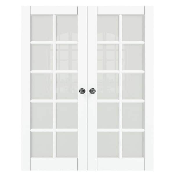 64 in. x 80 in. Composite, MDF, 10 Lite, Frosted Glass, Primed, White Interior Door Slab With Black Goal Doorknob