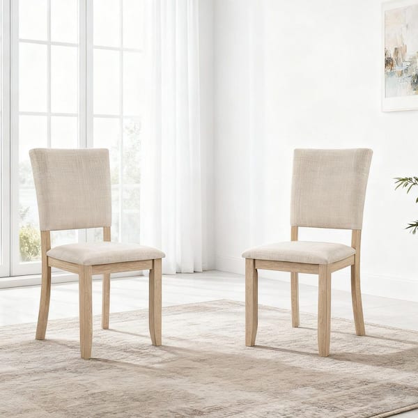 Storey Modern Light Oak plus Beige Upholstered Linen Dining Side Chairs with Solid Wood Legs, Set of 4